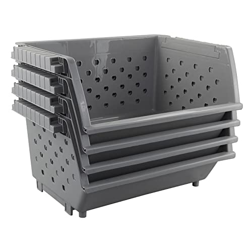 Dynkona 4-Pack Stacking Plastic Storage Baskets, Kitchen Stackable Baskets #TOP6