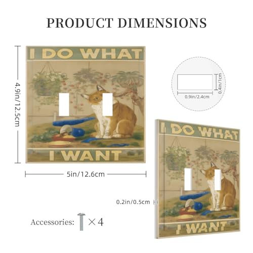Decorative Light Switch Cover Plate Rustic Funny Cat Gardan Plant 2 Gang Wall Plate Oversized Double Toggle Two Switch Wall Cover Plate Dual Device Faceplate