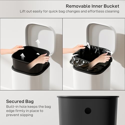 HOMCOM 30L Kitchen Bin with Lid, Compact Pedal Bin with Soft-Close and Stay-Open Lid, Removable Inner Bucket, Fingerprint-Resistant for Kitchen, Home, Office, Bedroom, Cream White - Image 4