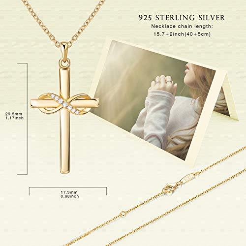 AmorAime 925 Sterling Silver Cross Necklace for Women Infinity Necklace 14K Rose Gold Plated Necklaces for Easter or Mother's Day2