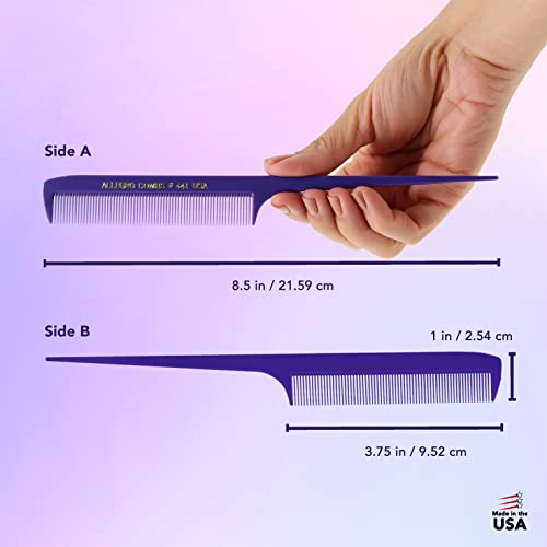 Allegro Combs 441. 8.5 In. Rat Tail Combs Pintail Braiding Or Parting Fine Teeth Rattail Hair Picks Combs Set For Hair Styling Usa. 6 Pc. (Purple) #TOP3