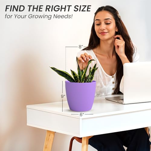 Image of YUCCABE ITALIA SHERA Stella 8 Inch Plastic Plant Pot for Home Decor Indoor Plant Pots for Living Room Plastic Flower Pot for Garden (Lavender, 8 INCH - 6 Pcs)