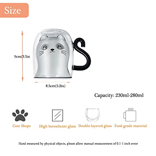 Black Cat Mug Cute Mug With Handle Double Walled Coffee Mug Kawaii Cat Presents For Women Glass Mugs Tea Cup Cute Birthday Gifts Mug For Cat Lovers Ideas Halloween Christmas #TOP4