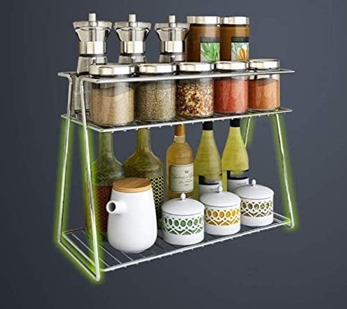 EverEx Stainless Steel Kitchen Rack Stand Container Organizer Storage Shelf Holder Trolley Basket for Spice Boxes Utensils Dishes for Home, 2-Tier, Large, Silver, Tiered Shelf