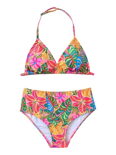Girl's 2 Piece Swimsuits Tropical Triangle Bikini Hawaii High Waisted Bathing Suit Boho Beachwear