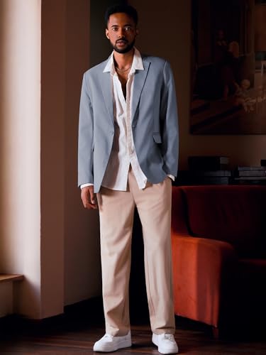 Image of MAGE MALE Men's One Button Suit Jacket Elegant Solid Color Blazers Slim Fit Lightweight Sport Coats Blazer