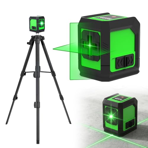 Niveau Laser 360 Autonivelant, 10*10*8cm Niveau Laser Avec Trepied, Niveau à Bulle Laser Avec Trépied, Horizontal Niveau Laser Vert pour Construction, Carrelage, Rénovation, Distance de Travail 30m
