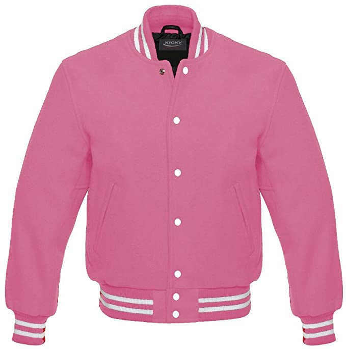 Kicky Wool Varsity Jacket Letterman Baseball Basketball Bomber Jacket Melton Wool Body and Sleeves, 19 colors options