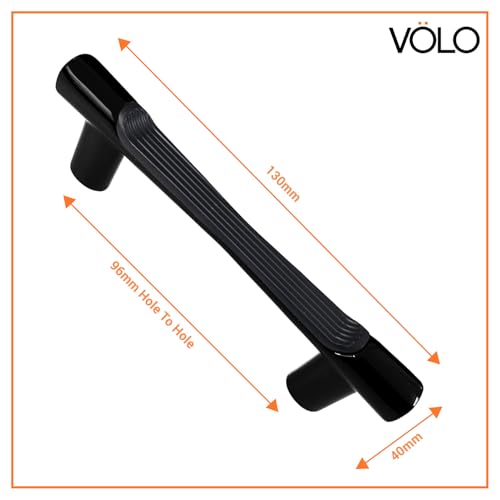 Image of VOLO Wardrobe Cabinet Handle - Sleek Pull Handle for Drawers, Wardrobes, Sliding Doors, and Cabinets in Kitchen, Bedroom, and Office (R-241) (1, Black, 96MM (4 Inch))