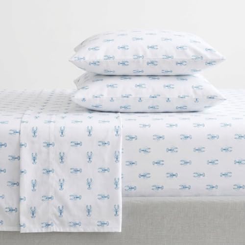 Image of Nautica - Sheet Set, Breathable & Cooling Microfiber Bedding with Matching Pillowcase, Deep Pocket, Fully Elasticized (Nantucket Lobster Ocean Breeze Blue, Twin XL)
