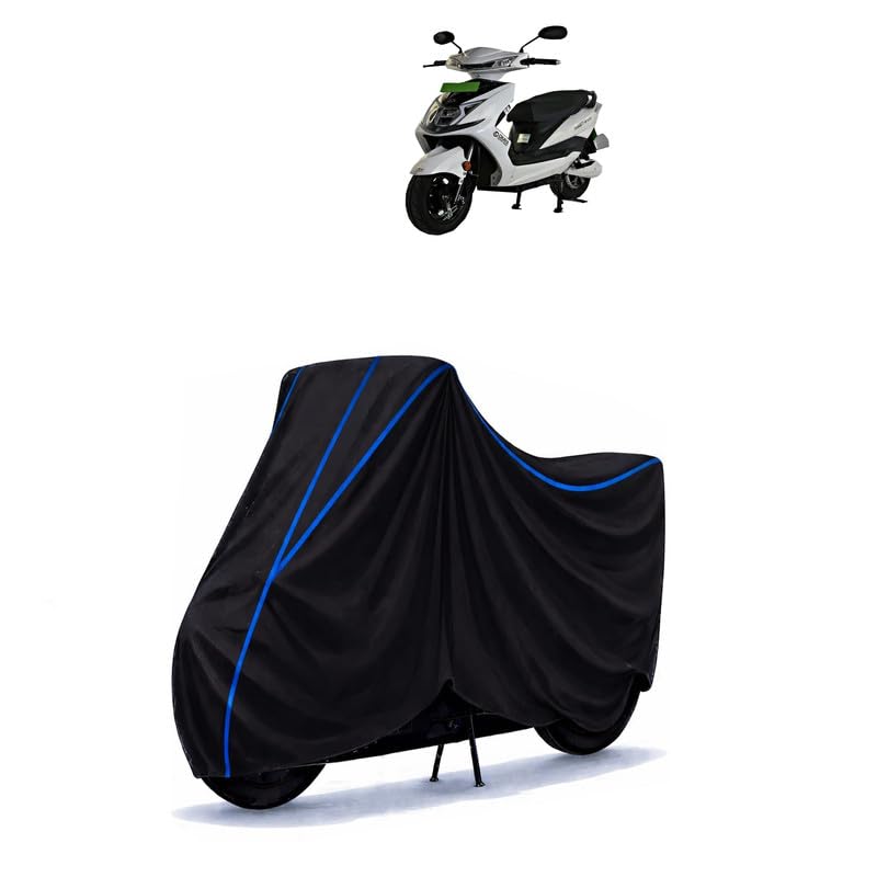 Image of Scooty Cover Water Resistant for Okaya Faast F2B | Universal Scooter & Bike Cover | Heavy Duty UV Dust, Rain & Scratch Protection | Elastic Fit All Weather Indoor Outdoor | Black with Blue Piping