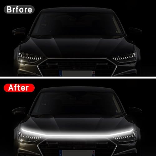 Image of 71 Inch Car Hood LED Strip, Dynamic Exterior Flexible Daytime Running Light Strip for Truck, SUV (White Light)