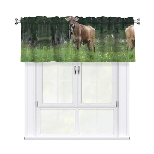 BLWSLC Cortinas cortas con cenefa en barras, cortinas cortas con estampado de vaca suiza real, adecuadas para cocinas, salas de estar, dormitorios, etc