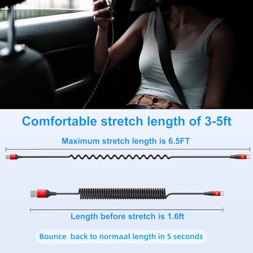 Image of Coiled USB A to USB C Cable for Car 6FT 2Pack USB C Charger Cable Fast