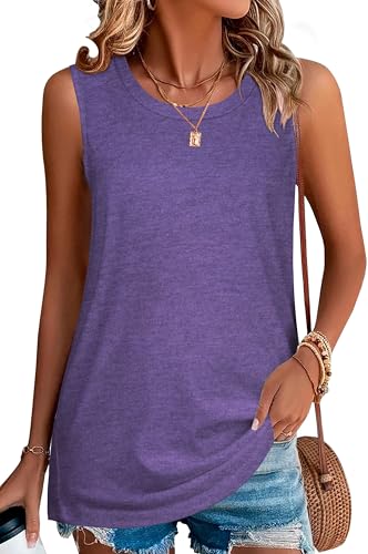 Tank Top for Women Sleeveless Summer Crewneck Casual Loose Tunic Tops Shirts