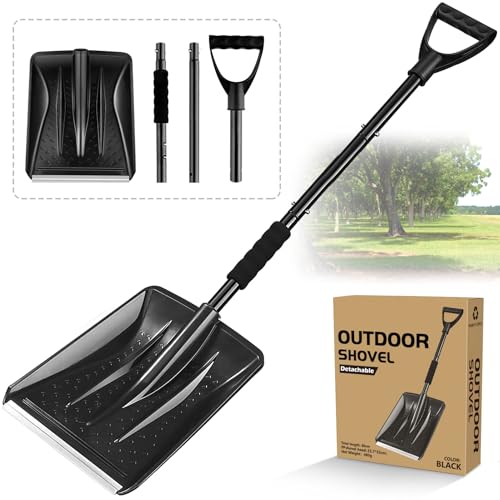 Schneeschaufel, 108cm Schneeschaufel Auto, 4-Teiliges Abnehmbares Design, Leichte Tragbare Einstellbare Schneeschieber mit Großer Kapazität Perfekt für Garten, Autofahrt, Camping (Schwarz)
