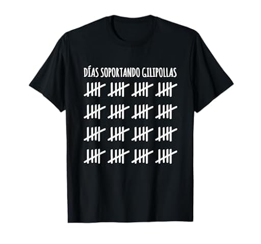 Camisas con Diseños Divertidos Co. Días Soportando Gilipollas - Frase Original Graciosa España Camiseta Negra Manga Corta Talla S Mujer | Ya disponible en tu tienda friki favorita! En mundofriki.es!