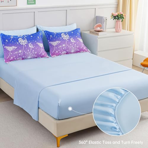 Image of Dinjoy Girls Comforter Set 7 Pieces, Full Size Colorful Ombre Rainbow Bedding Set, Bed in A Bag for Kid Teen Girls (1 Comforter, 1 Flat Sheet, 1 Fitted Sheet, 2 Pillow Shams, 2 Pillowcases)