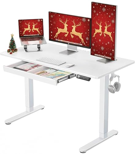 Image of ErGear Electric Standing Desk with Drawers, 48" x 24" Height Adjustable Desk with 4 Preset, Home Office Computer Table with Splice Board, White