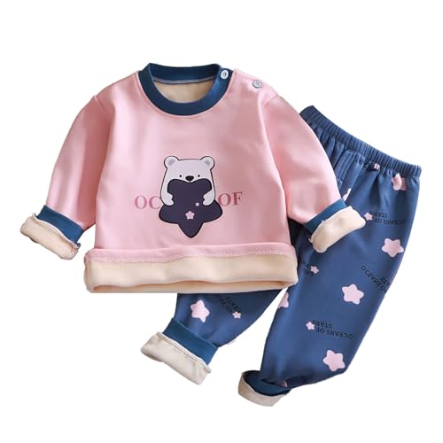 Toddler Boys Girls Warm 𝗣ajamas Outfits Infant Long Sleeve Crew Neck Printed Tops+Pants Fall Thickened (E, 6-12 Months)