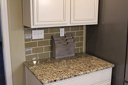 Vintage Rustic Wooden Office Desk Organizer & Vertical Paper File Holder For Desktop, Tabletop, Or Counter - Distressed Torched Wood – For Mail, Envelopes, Mailing Supplies, Magazines, Or File Folders #TOP5