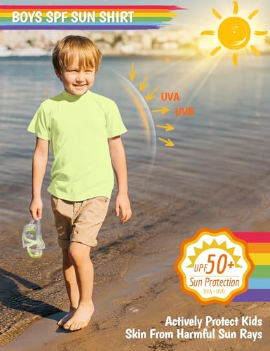 Image of Boy's UPF 50 Rash Guard Swim Shirts Short Sleeve Sun Protection SPF Fishing Surfing Water Beach Shirts Quick Dry