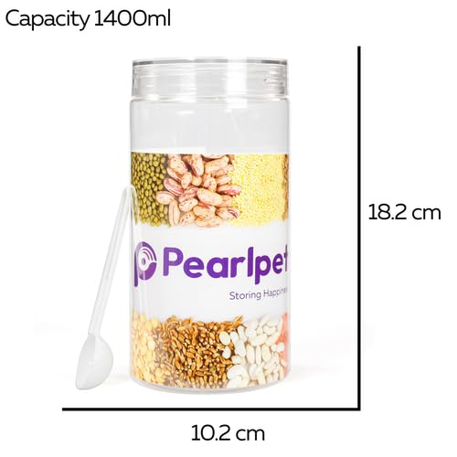 Image of PEARLPET Plastic Containers for Kitchen Storage | Plastic Container Set with Spoon | BPA-Free, Stackable Jars | Transparent, 1400 ML (Set of 2)