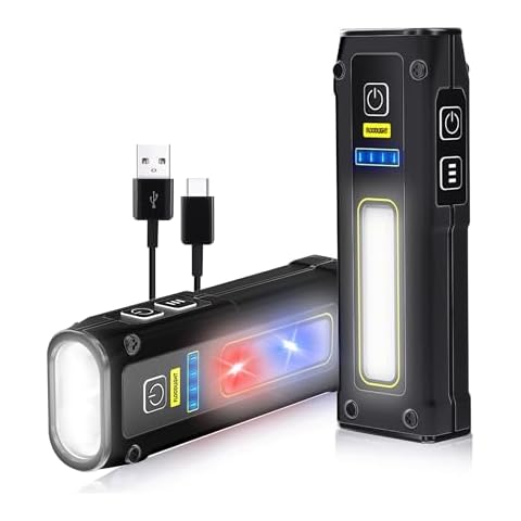 PINSAI 2 Pack Portable Rechargeable LED Work Light, Mini Magnetic Flashlights for Mechanics with COB Sidelight, Small Multi-Use Waterproof Super Bright Car Repair Emergency Trouble Light Cover