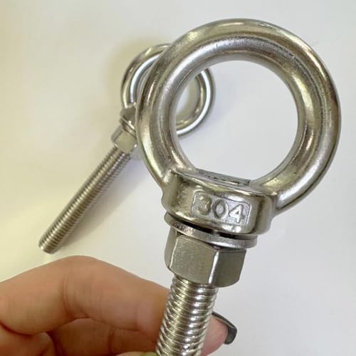 Image of 304 Stainless Steel Shoulder Eye Bolts, 2 PCS M12 Heavy Duty Eye Bolt Lifting Ring 3.15 inch Threaded Eyebolt with Nuts and Flat Washers(Thread Length 80mm) Muti-Function for Indoor Outdoor