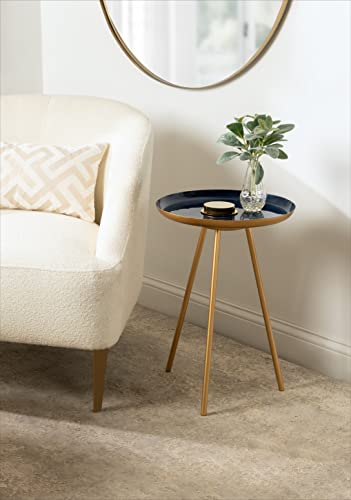 Kate And Laurel Laranya Modern Side Table, 15 X 15 X 22.5, Navy Blue And Gold, Chic Minimalist End Table With Hand-Applied Enamel Tabletop #TOP1