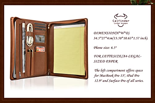 Calfinder Vegan Leather Portfolio, Padfolio With Zipper, Professional Business Portfolio With A4 Writing Pad Holder For Resume, Interview, Brown Leather Portfolio For Men & Lady, Brown, Standard #TOP2