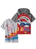 Hot Wheels Boys T-Shirts - 2 Pack of Shirts Boys 'How I Roll Hooded Shirt & 'Eat, Sleep, Race' T-Shirt (4)