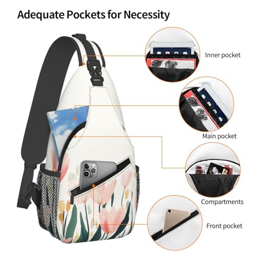 Image of SUPLUCHOM Sling Bag Tulip Flower Watercolor Hiking Daypack Crossbody Shoulder Backpack Travel Chest Pack for Men Women