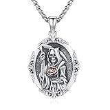 XIXLES Collar de plata de ley 925 con medalla de Santa Muerte, amuleto de la muerte santa para mujeres y hombres