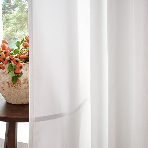jinchan Linen Textured Curtain 90 Inch Long for Living Room Light Filtering Thermal Insulated Grommet Top Window Drape for Bedroom 52" W x 90" L White 1 Panel by jinchan - Image 3
