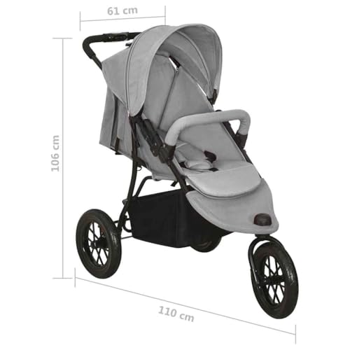 3. Bild von vidaXL Kinderwagen mit Verdeck Korb Einhand-Klappsystem Kinder Baby Buggy Kinderbuggy Kindersportwagen Reisebuggy Sportwagen Hellgrau Stahl