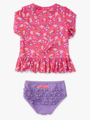 Image of RuffleButts Girls Scalloped Long Sleeve - 2-Piece Rash Guard Swim UPF 50+ | Nylon Blend, UPF 50+ Sun Protection, Premium Quality, Stretch, Long Sleeve Top, Hand Wash