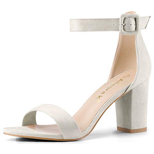 Image of Allegra K Women's Open Toe Chunky High Heel Buckle Ankle Strap Sandals | 3 3 /8 inches Heels with Faux Suede, Comfortable Block Heels Sandal for Women, Summer Dressy Shoes