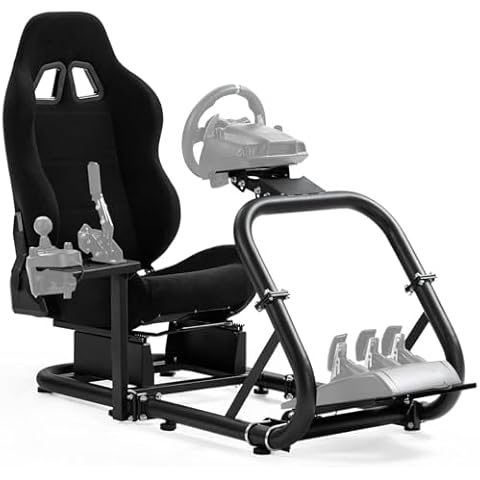 Dardoo Racing Simulator Cockpit Frame with Black Seat Fits for Logitech/Thrustmaster/Fanatec G27 G29 G920 G923, Adjustable Racing Wheel Stand, Not Included Wheel, Pedal and Handbrake Cover