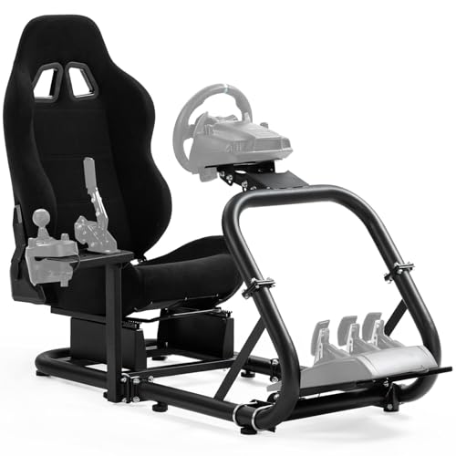 Dardoo Racing Simulator Cockpit Frame with Black Seat Fits for Moza/Logitech/Thrustmaster/Fanatec...