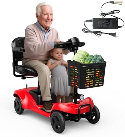 Mobility Scooter for Adults,4 Wheel Mobility Scooter,15 Miles Range,350W Motor, 360WH Battery,300LBS Capacity,Lightweight and Portable,with LED Headlights and Basket,Charger Included