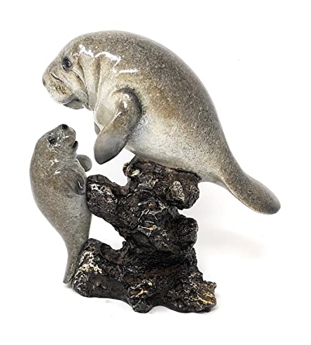 Figura Decorativa de Manatí Gris Náutico con Bebe miniatura 1