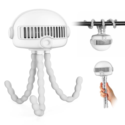 Zhenghe 4000mAh Portable Baby Stroller Fan - 3-Speed, Low Noise, with Safety Net, Multifunctional for Stroller, Crib, Car, Desktop & Camping…… (White)