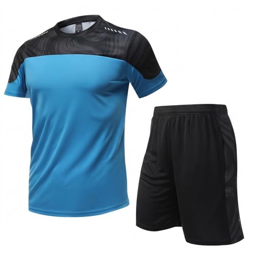 [VERAVANT] スポーツウェア メンズ 上下セット トレーニングウェア ランニングウェア 半袖 ショートパンツ レギンス コンプレッションウェア 吸汗速乾 通気 伸縮性 ジム フィットネス 春夏秋 (ブルー, XL)の商品画像（Amazon）