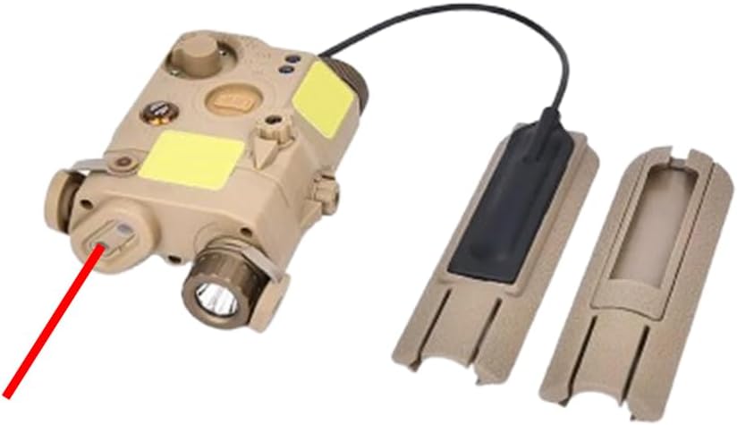 Plastic PEQ15 Box Aiming Laser Sight (with Red/Green/Blue Laser+Strobe White LED Flashlight+IR Fill Light), & Modular Remote Pressure Switch & Pressure Switch Slot Mount Combo,Fit 20mm Rail, Tan