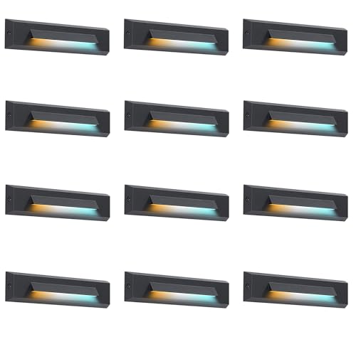 CLOUDY BAY [12 Pack] 3 Color Low Voltage 12-24V LED Step Lights Outdoor,2.5W Landscape Cutoff Stair...