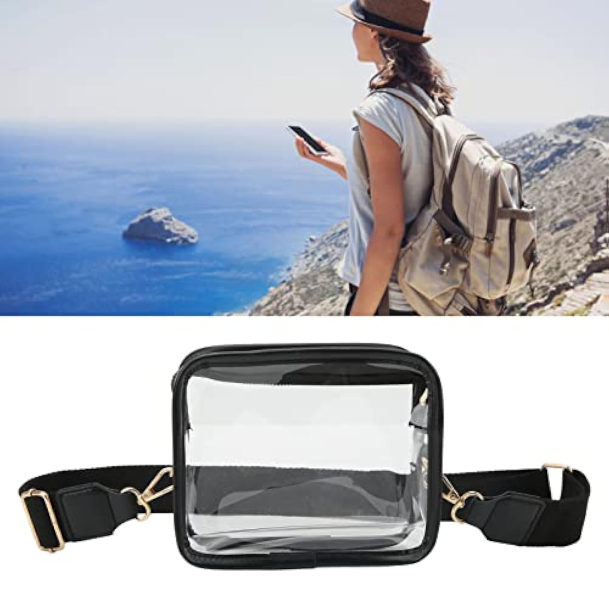 Waterproof Clear Messenger Bag for Shopping (Black)