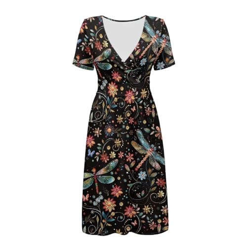 Image of Women's Summer Formal Dresses Short Sleeve Wrap V Neck Dresses Bridesmaid Wedding Guest Dress with Pockets