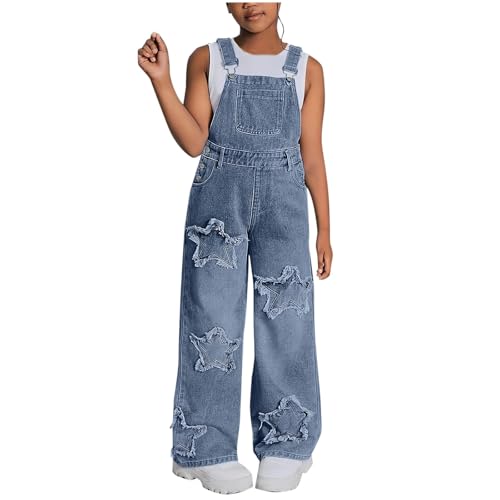 Denim Overalls for Girls with Star Embroidery
