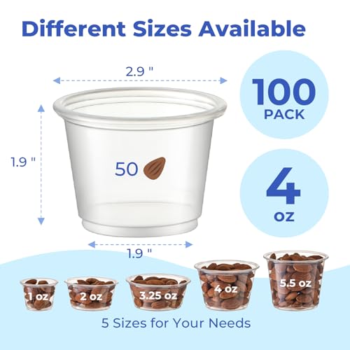 Fit Meal Prep 4 oz BPA Free Condiment Cups, No Lids, Stackable, Multi-Purpose, 250 Pack
